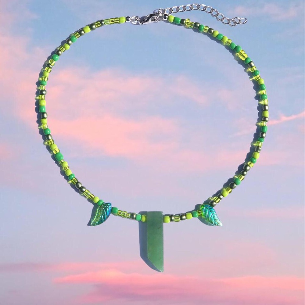 Beaded Aventurine Leaf Necklace
